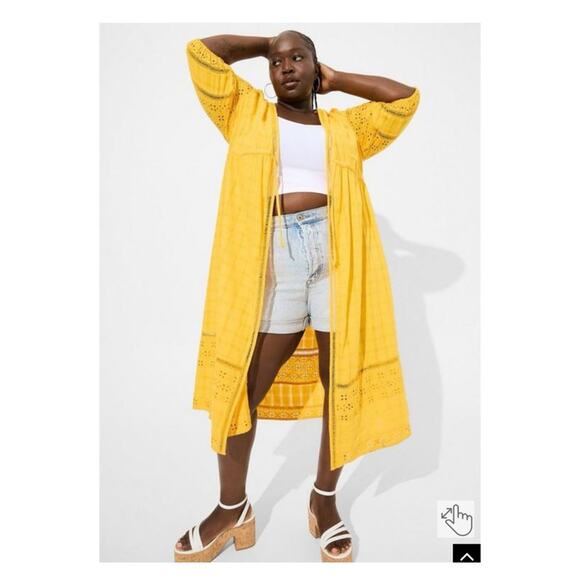 Torrid Festi Yellow Cotton Eyelet Kimono Sz.4 NWT